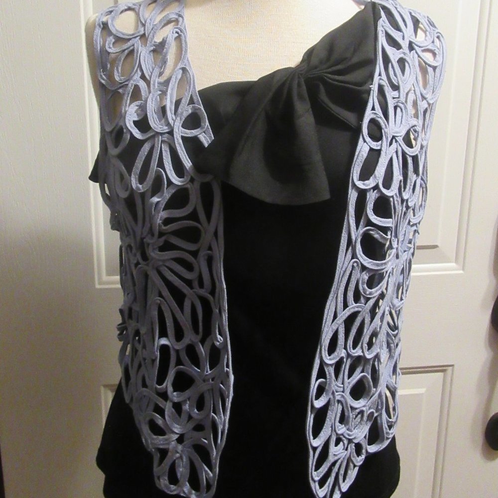 90s Susan Bristol Vtg Open weave Linen Cotton Vest Gray Blue Sz PS whimsigoth